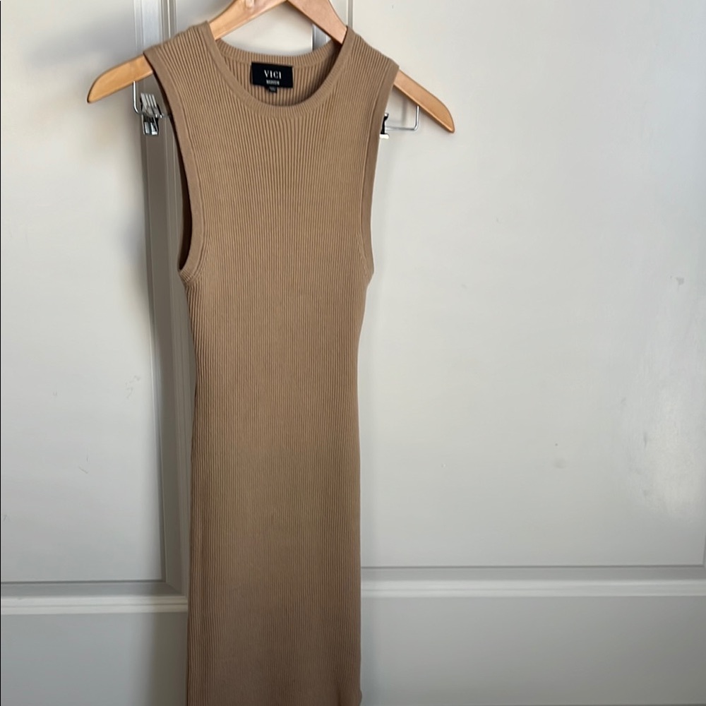 Vici Tan Ribbed Sleeveless Dress